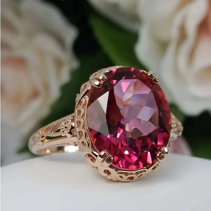 Vintage-Style Garnet Round Glass Gold-Tone Ring