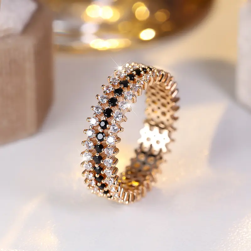 Inlaid Sparkling Crystal Gold-Tone Ring