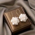 White Blossom Drop Earrings with Crystal Centre