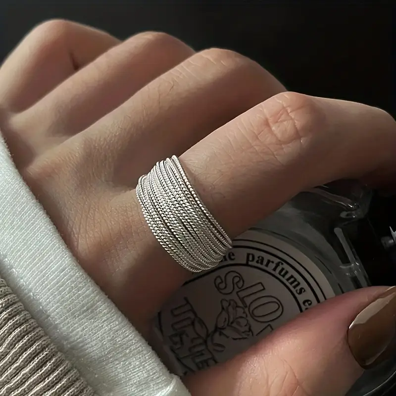 Layered Bright Silver-Tone Ring
