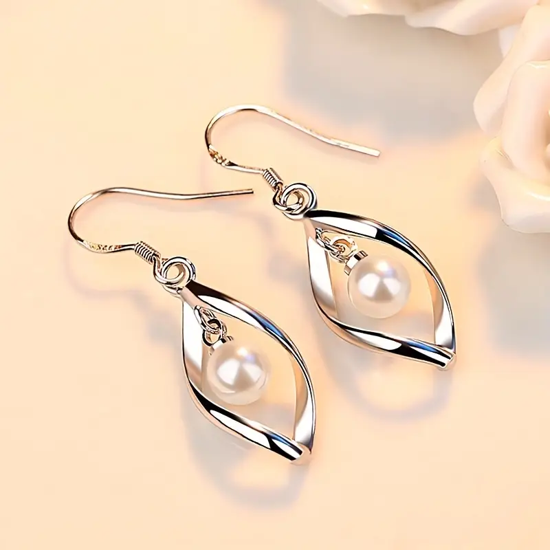 Silver-Tone Open Teardrop Earrings with Pearl
