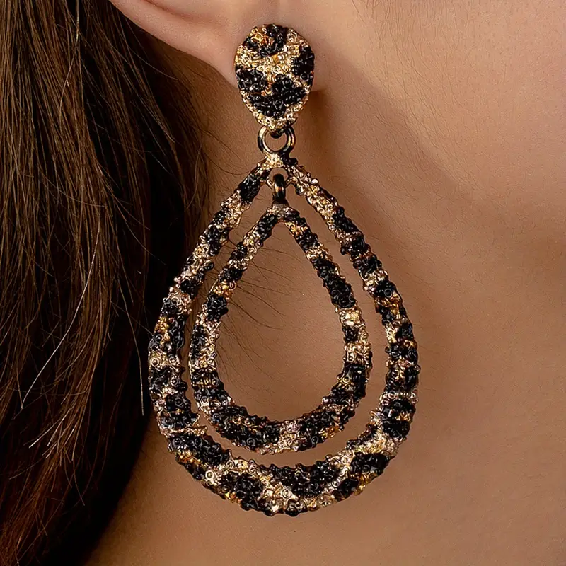 Black and Gold-Tone Drop Earrings