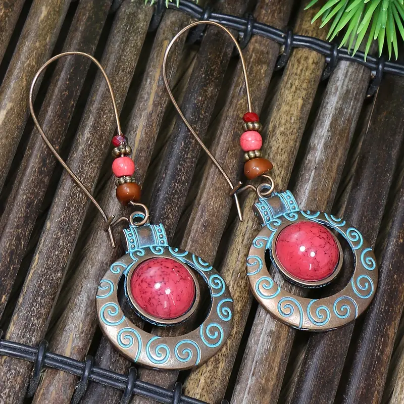 Red and Blue Boho Dangle Earrings