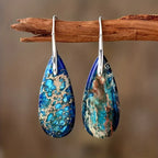 Blue Stone Earrings in White Gold Tone