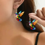 Colourful Hummingbird Earrings in White Gold Tone