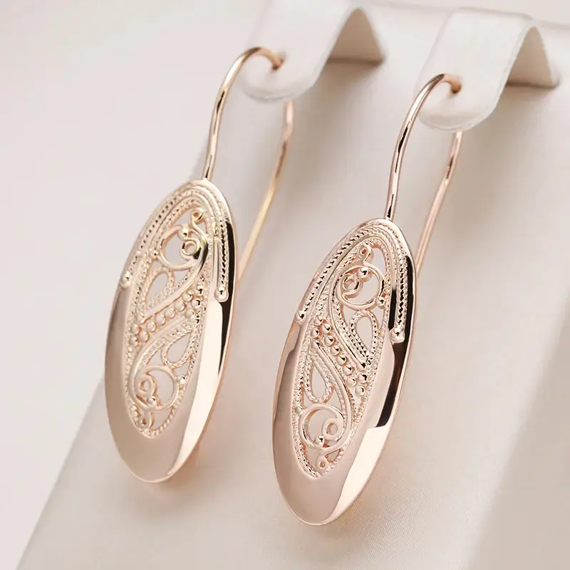 Rose Gold-Tone Engraved Oval Drop Earrings