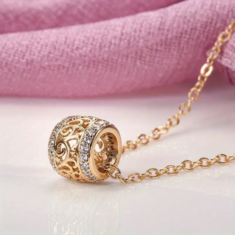 Bright Gold-Tone Pavé Ring Pendant Necklace