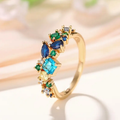 Blue and Green Floral Gold-Tone Ring