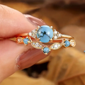 Blue Opal-Look Gold-Tone Zirconia Ring