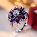Vintage-Style Violet Daisy Silver-Tone Ring