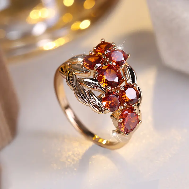 Vintage-Style Gold-Tone Red Zirconia Ring