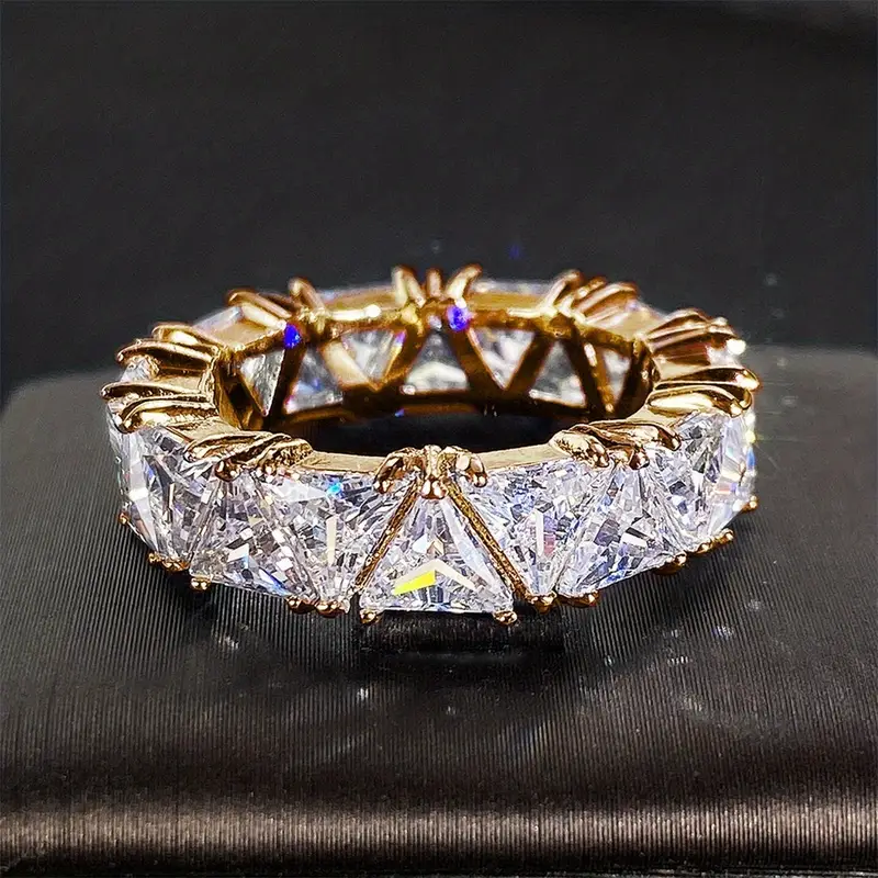 Inlaid Bright Crystal Gold-Tone Ring