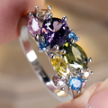 Vintage-Style Colourful Crystal Silver-Tone Ring