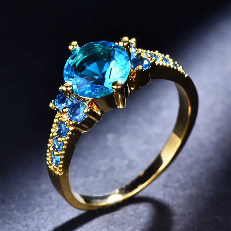 Sky Blue Zirconia Gold-Tone Ring