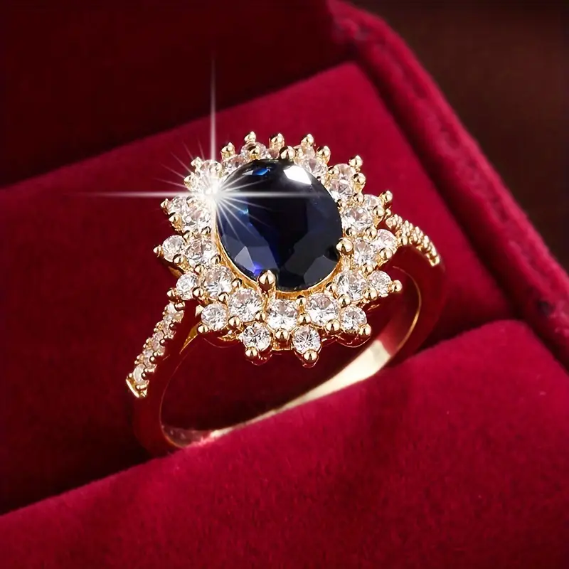 Felblauwe ring met donkere zirkonia