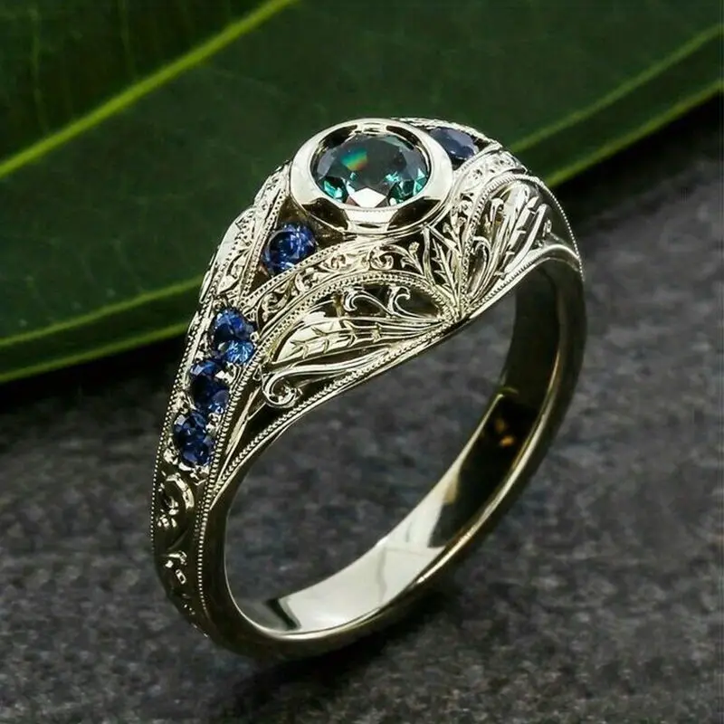 Blue Hollow Silver-Tone Ring