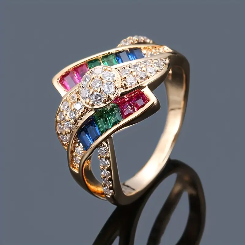 Colourful Irregular Gold-Tone Ring