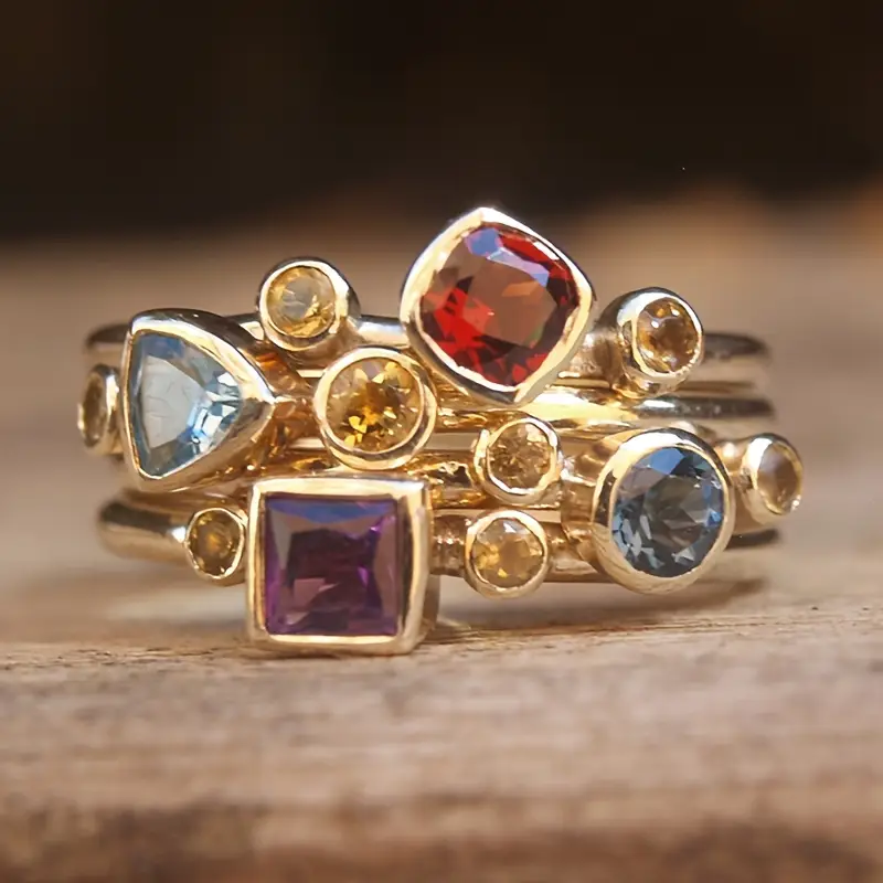 Colourful Layered Gold-Tone Ring