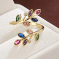 Spiral Colourful Leaf Gold-Tone Ring
