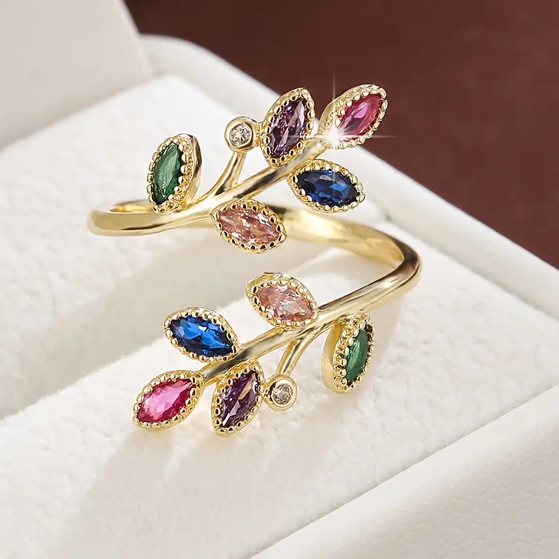 Spiral Colourful Leaf Gold-Tone Ring