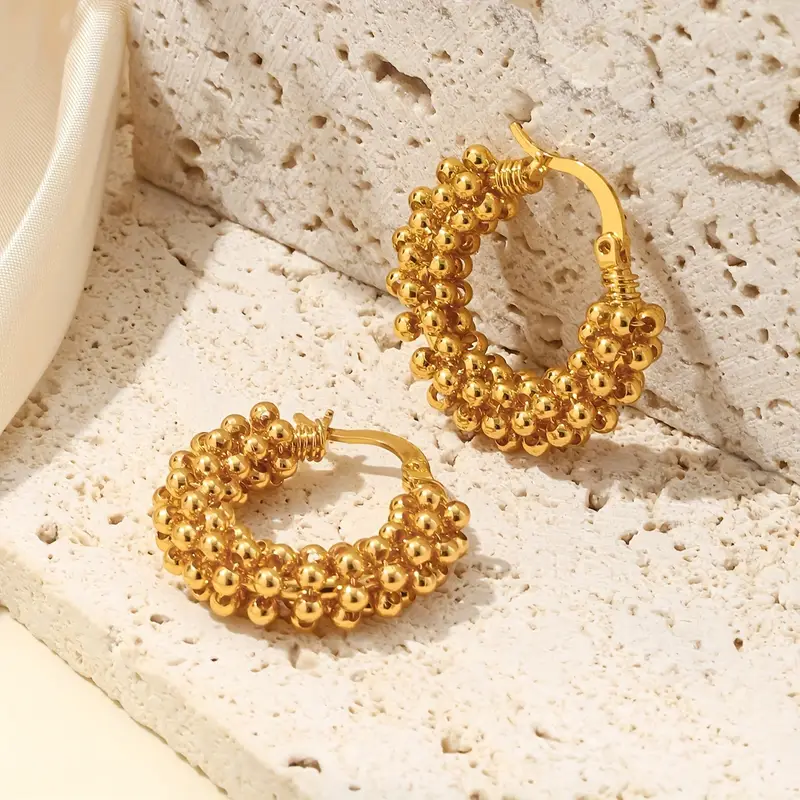 Gold-Tone Bead Hoop Earrings