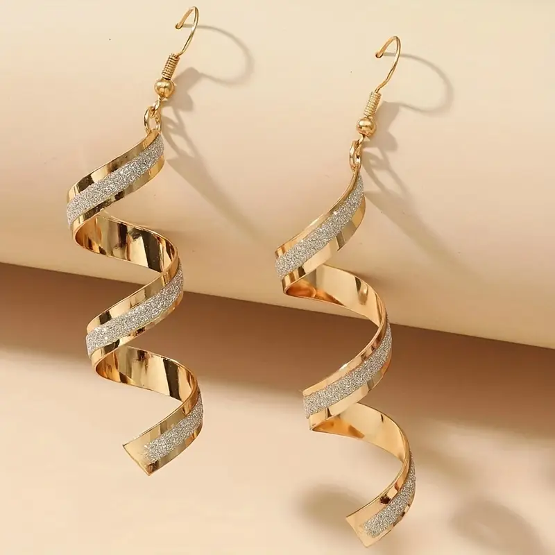 Gold-Tone Spiral Drop Earrings with Crystals