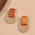 Vintage-Style Brown and White Earrings
