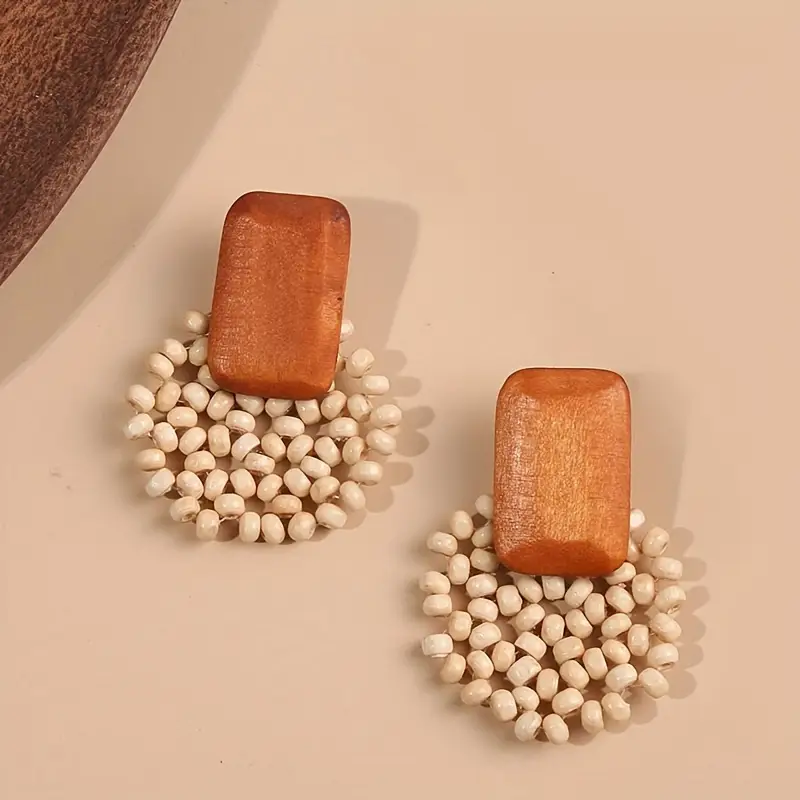 Vintage-Style Brown and White Earrings