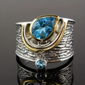 Vintage-Style Blue Inlaid Drop Two-Tone Ring