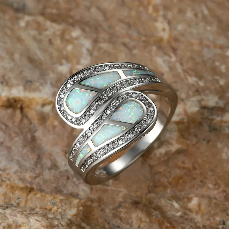 Opal-Look Silver-Tone Open Ring