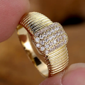 Ribbed Gold-Tone Ring with Pavé Crystal Top