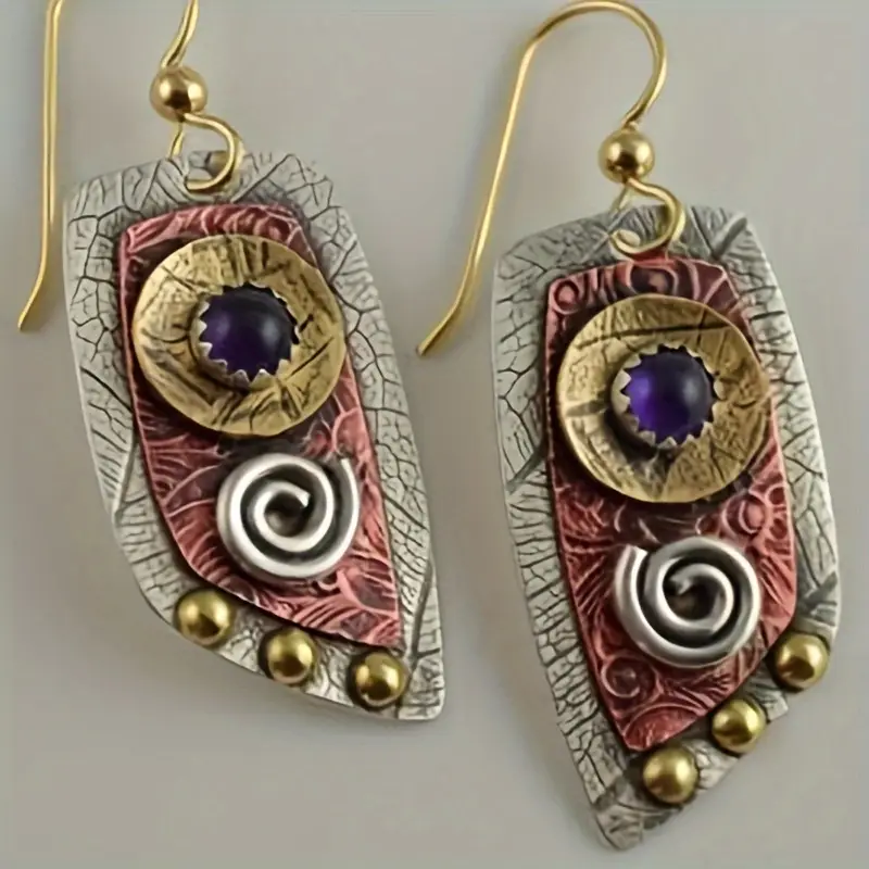 Vintage-Style Brown and Silver-Tone Earrings