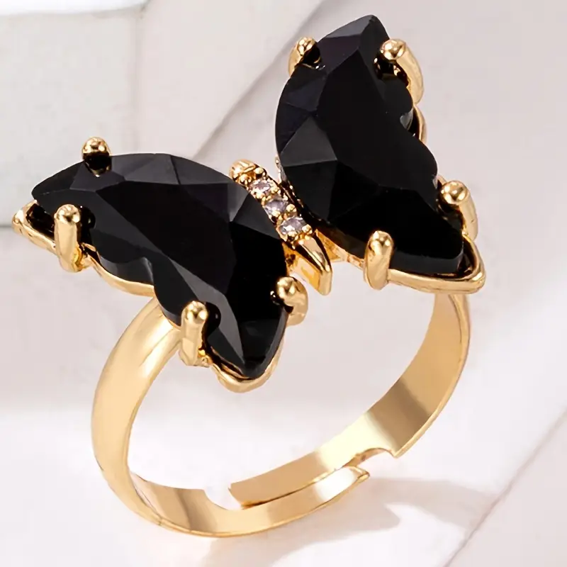 Vintage-Style Black Butterfly Ring