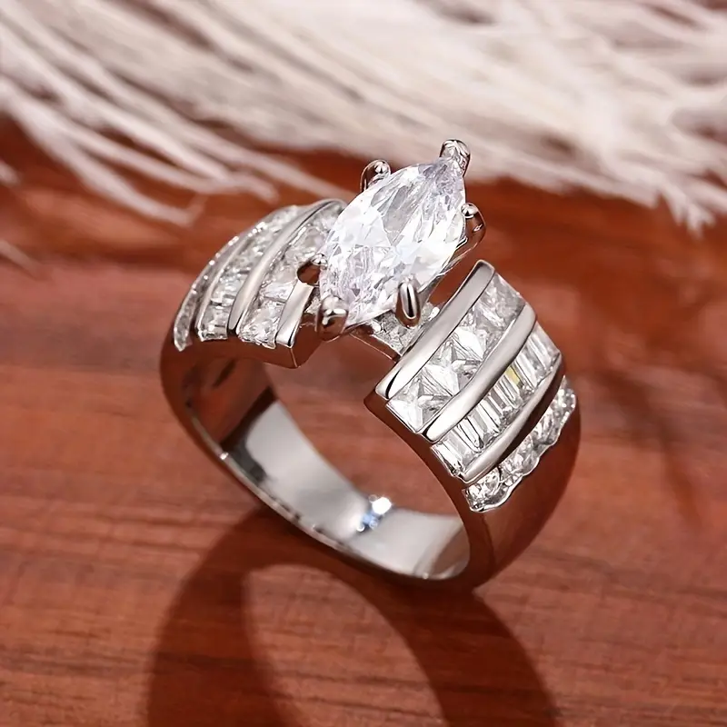Oval Zirconia Silver-Tone Ring