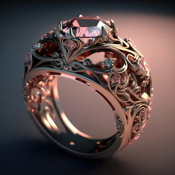 Vintage-Style Gold-Tone Leaf Red Zirconia Ring