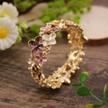 Gold-Tone Blossom Wreath Ring with Pink Flowers