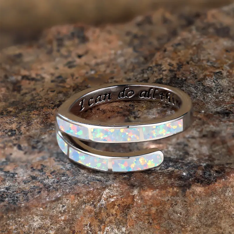 White Opal-Look Open Silver-Tone Ring