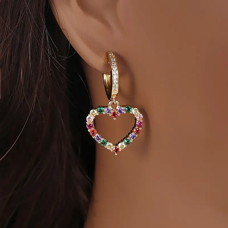 Colourful Zirconia Heart Earrings