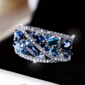 Vintage-Style Blue Sparkling Silver-Tone Ring