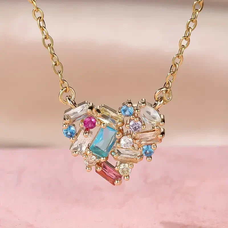 Colourful Heart Necklace in Gold Tone
