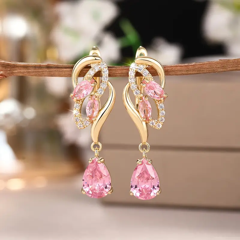 Pink Crystal Drop Earrings