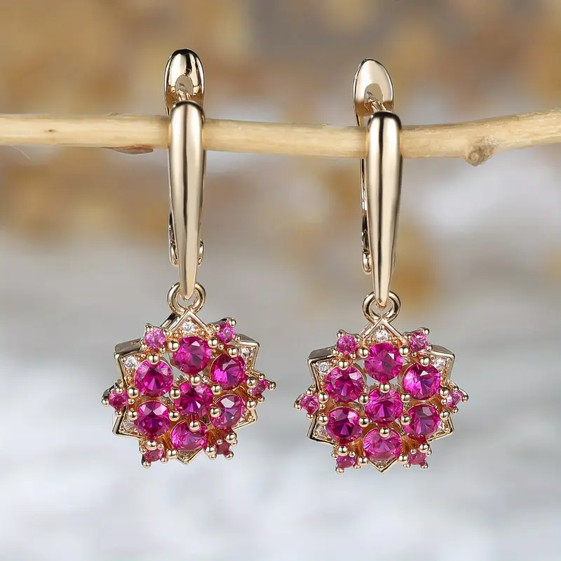 Pink Starlight Flower Gold-Tone Earrings