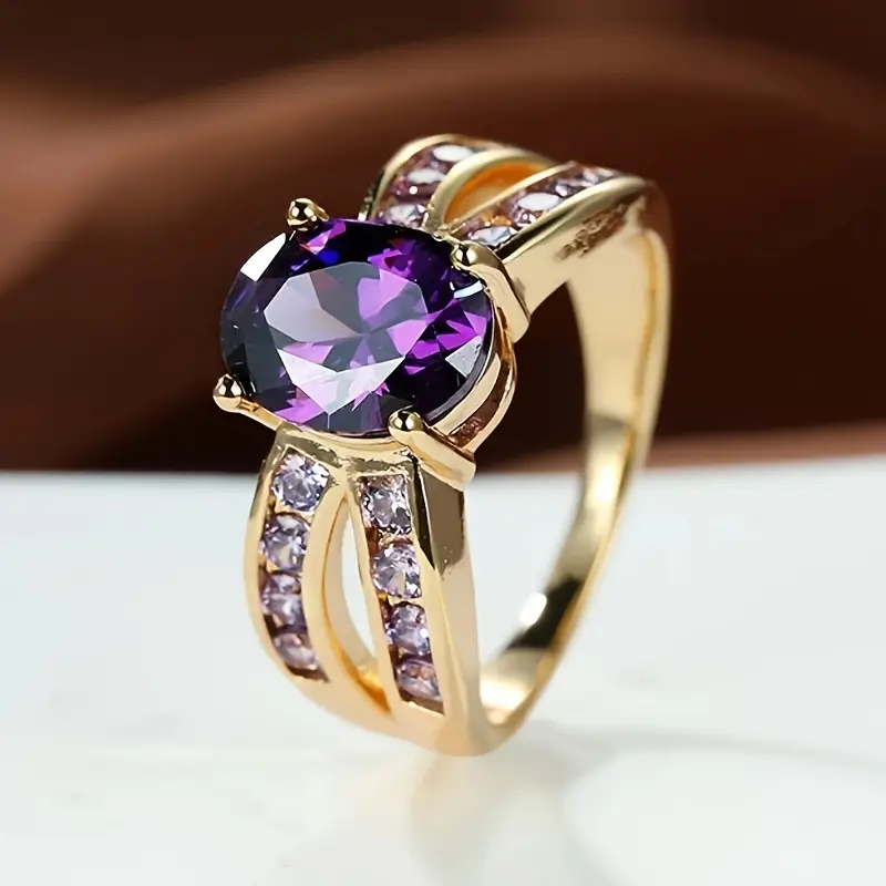 Vintage-Style Violet Zirconia Gold-Tone Ring