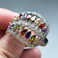 Colourful Silver-Tone Zirconia Ring