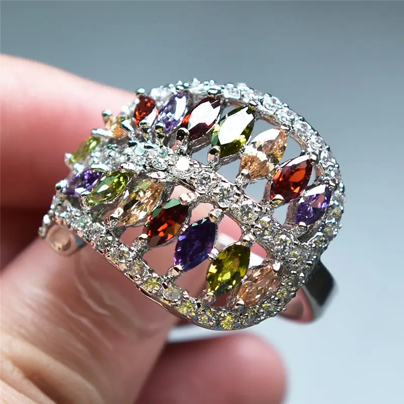 Colourful Silver-Tone Zirconia Ring