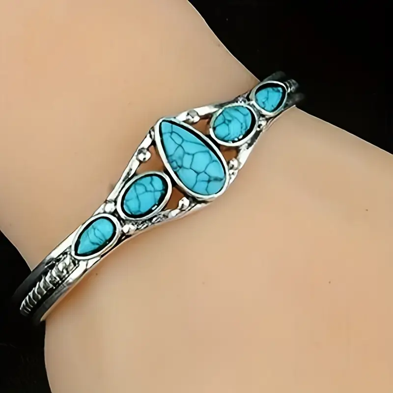 Blue Opal-Look Stone Silver-Tone Bracelet