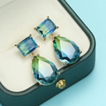 Blue-Green Crystal Drop Earrings