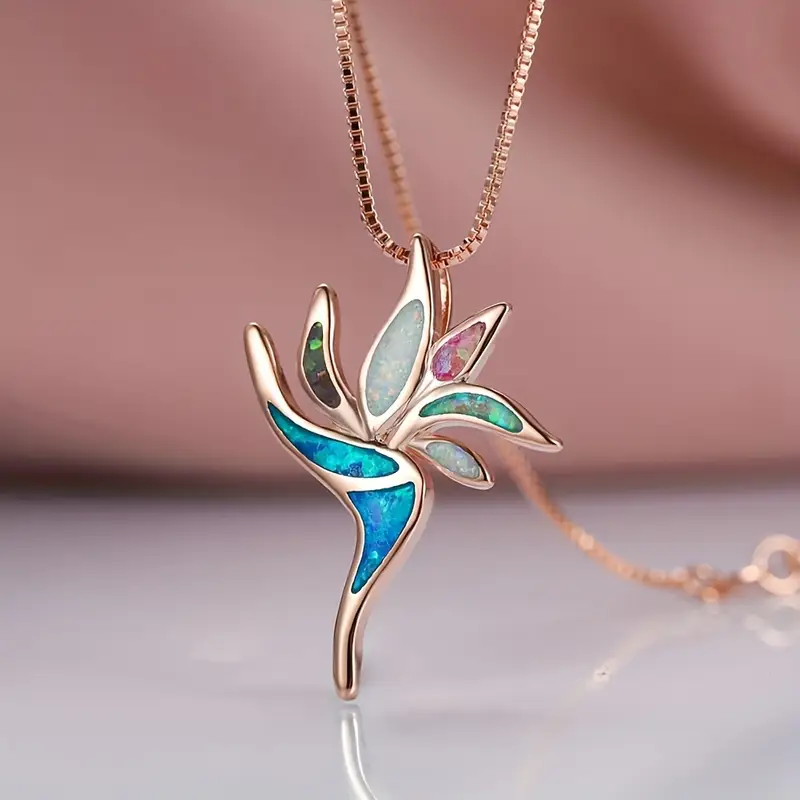 Blue Opal-Look Rose Necklace