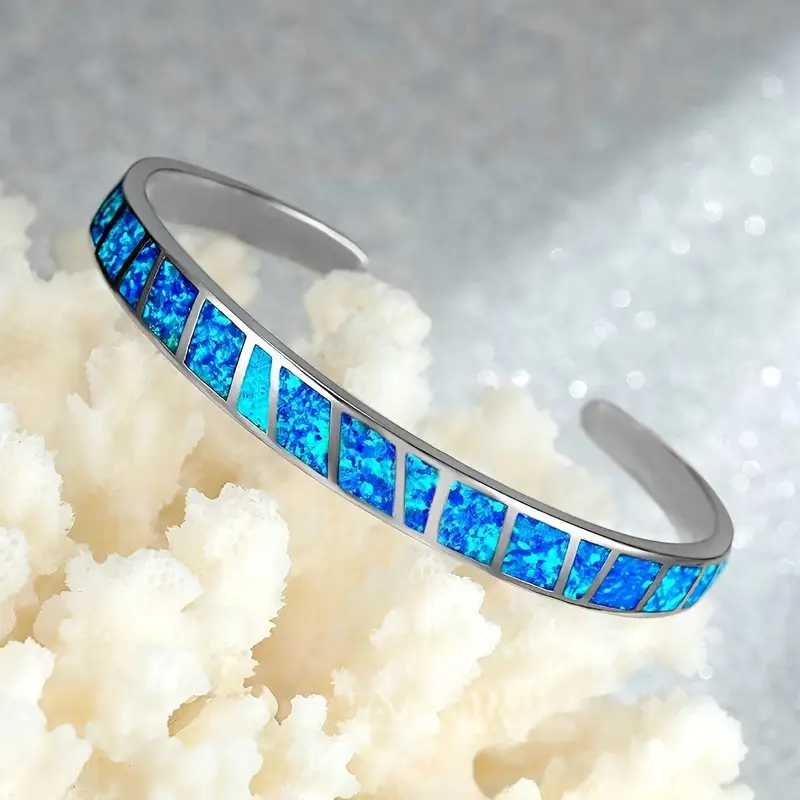 Blue Opal-Look Open Bracelet