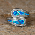 Blue Opal-Look Silver-Tone Open Ring